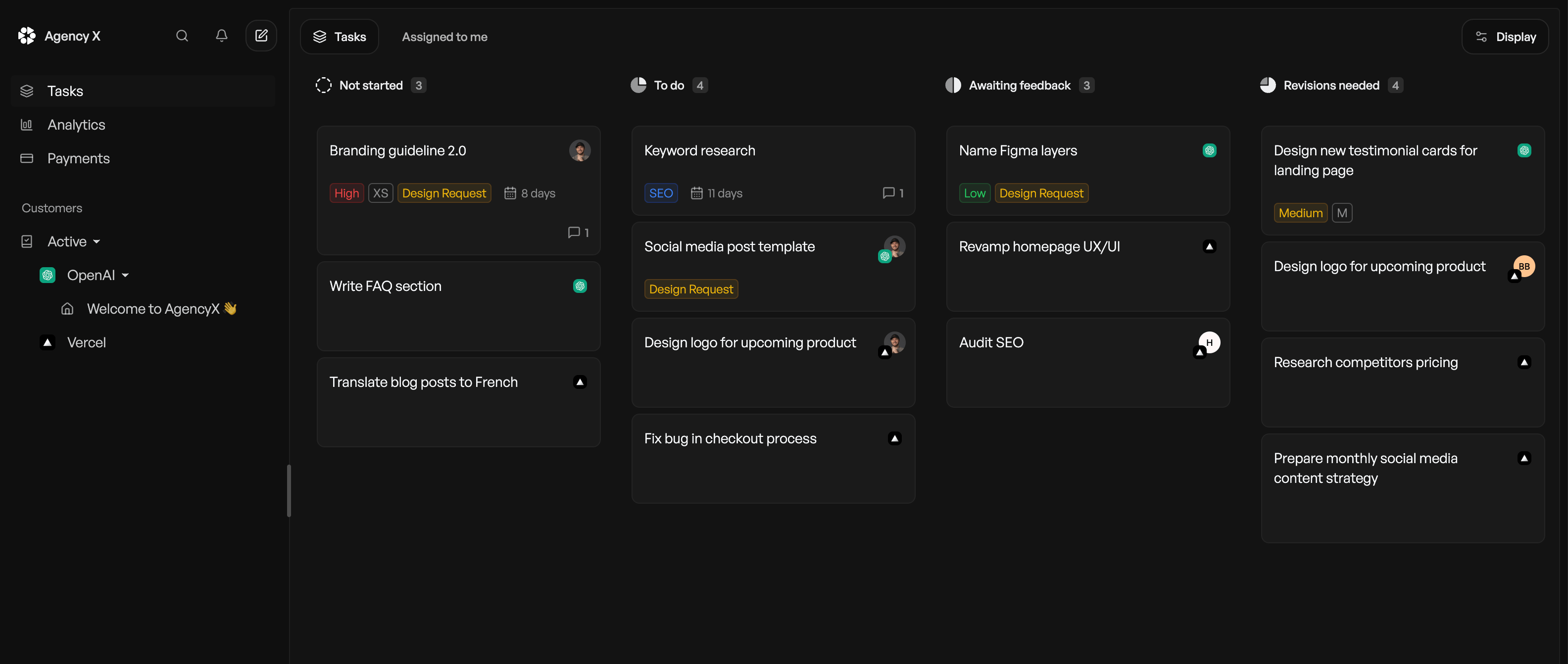 Orchestra task management kanban board for agencies screenshot